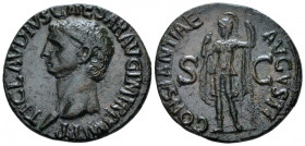 Claudius, 41-54 As Rome 50-54, Æ 28.80 mm., 9.79 g.
 Bare head l. Rev. Constantia in military attire standing l. C 14. RIC 111. 
 Nice brown-green p...