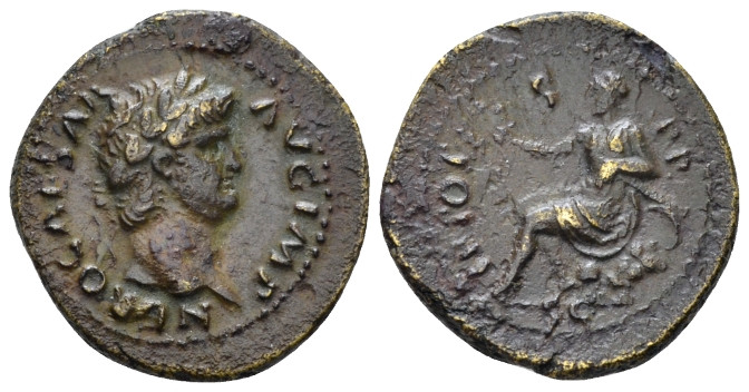 Nero, 54-68 Semis Rome circa 64, Æ 19.20 mm., 3.38 g.
 Laureate head r. Rev. Ro...