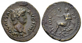 Nero, 54-68 Semis Rome circa 64, Æ 19.20 mm., 3.38 g.
 Laureate head r. Rev. Roma seated l. on cuirass, holding wreath and parazonium. C 331. RIC 225...