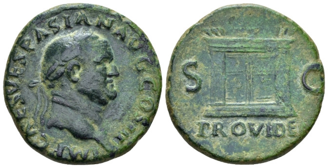 Vespasian, 69-79 As Rome 71, Æ 26.20 mm., 10.89 g.
Laureate head r. Rev. Altar....