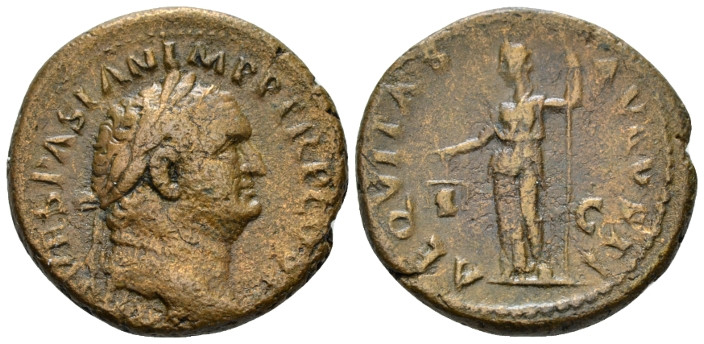 Titus caesar, 69-79 As Rome 72, Æ 26.40 mm., 10.90 g.
 Laureate head r. Rev. Ae...
