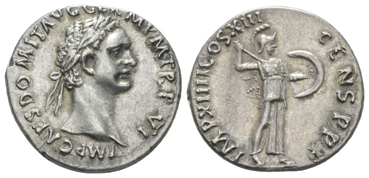 Domitian, 81-96 Plated denarius Rome 87, AR 18.00 mm., 3.00 g.
 Laureate head r...