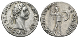 Domitian, 81-96 Plated denarius Rome 87, AR 18.00 mm., 3.00 g.
 Laureate head r. Rev. Minerva standing r., holding spear and shield. C 217. RIC 504....
