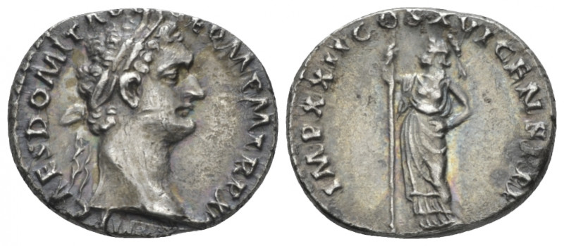 Domitian, 81-96 Denarius Rome 92-93, AR 17.00 mm., 3.34 g.
Laureate head r. Rev...