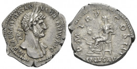 Hadrian, 117-138 Denarius Rome circa 119-122, AR 19.00 mm., 3.38 g.
Laureate bust r., with drapery on l. shoulder. Rev. Salus, veiled and draped, sea...