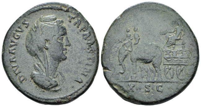 Diva Faustina Sestertius Rome after 141, Æ 34.00 mm., 22.35 g.
Draped and veile...