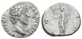 Marcus Aurelius caesar, 139-161 Denarius Rome 145-147, AR 17.00 mm., 3.37 g.
Bare head r. Rev. Honos standing l., holding branch and cornucopia. C 11...
