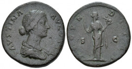 Faustina junior, daughter of Antoninus Pius and wife of Marcus Aurelius Sestertius Rome circa 163-164, Æ 31.00 mm., 21.55 g.
Diademed and draped bust...