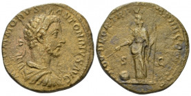 Commodus, 177-192 Sestertius Rome 181, Æ 32.60 mm., 27.66 g.
Laureate, draped and cuirassed bust r. Rev. Providentia standing l., holding wand over g...