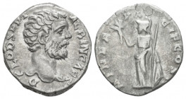 Clodius Albinus Caesar, 193-195. Denarius circa 194-195, AR 17.40 mm., 3.41 g.
D CLOD SEPT ALBIN CAES Bare head r. Rev. MINER PA-CIF COS II Minerva s...