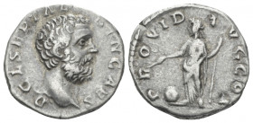 Clodius Albinus, 195-197 Denarius Rome circa 193, AR 18.00 mm., 3.08 g.
Bare head r. Rev. Providentia standing l., holding wand over globe and sceptr...