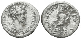 Septimius Severus, 193-211 Denarius Emesa 194-195, AR 17.00 mm., 3.18 g.
Laureate head r. Rev. Fortuna seated l., holding rudder and cornucopiae. C 1...