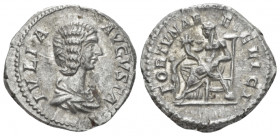 Julia Domna, wife of Septimius Severus Denarius circa 196-211, AR 19.90 mm., 4.10 g.
Lot description: Draped bust r. Rev. Fortuna seated l., holding ...