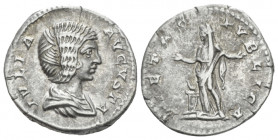Julia Domna, wife of Septimius Severus Denarius circa 196-211, AR 18.50 mm., 3.24 g.
Draped bust r. Rev. Pietas veiled standing l., dropping incense ...