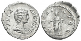 Julia Domna, wife of Septimius Severus Denarius circa 196-211, AR 18.90 mm., 3.22 g.
Draped bust r. Rev. Pietas veiled standing l., dropping incense ...