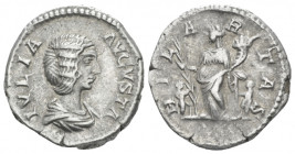 Julia Domna, wife of Septimius Severus Denarius circa 196-211, AR 18.70 mm., 3.29 g.
Draped bust r. Rev. HILARITAS Hilaritas standing l., holding lon...