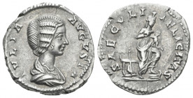 Julia Domna, wife of Septimius Severus Denarius circa 196-211, AR 17.40 mm., 3.53 g.
Draped bust r. Rev. Isis, wearing peaked headdress, standing rig...