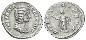 Julia Domna, wife of Septimius Severus Denarius circa 211-215, AR 19.20 mm., 3.28 g.
Draped bust r. Rev. Diana Lucifera standing facing, head l., hol...