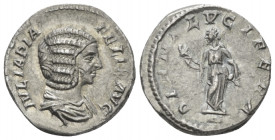 Julia Domna, wife of Septimius Severus Denarius Rome circa 211-217, AR 17.00 mm., 3.12 g.
Draped bust r. Rev. Diana standing l., holding torch in bot...