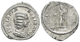Julia Domna, wife of Septimius Severus Denarius circa 211-217, AR 19.00 mm., 3.22 g.
Draped bust r. Rev. Vesta standing l., holding palladium and sce...