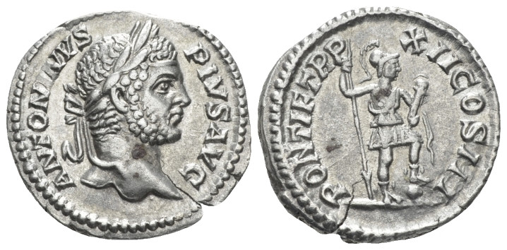 Caracalla, 198-217 Denarius circa 208, AR 14.10 mm., 3.25 g.
ANTONINVS PIVS AVG...