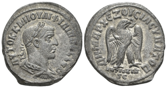 Philip I, 244-249 Tetradrachm Antiochia circa 247-249, AR 25.30 mm., 12.27 g.
L...