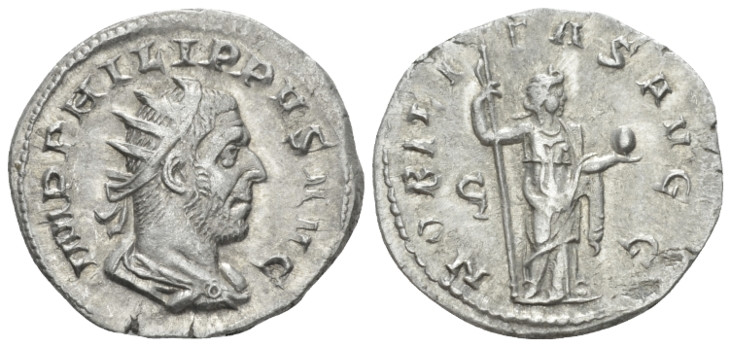 Philip I, 244-249 Antoninianus Rome circa 248, AR 22.00 mm., 3.56 g.
Radiate, d...