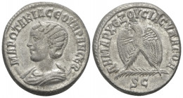 Otacilia Severa, wife of Philip I Tetradrachm Antiochia 244, AR 25.20 mm., 12.03 g.
Draped bust l., wearing stephane, set on crescent. Rev. Eagle sta...