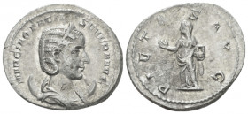 Otacilia Severa, wife of Philip I Antoninianus Rome circa 248-249, Æ 23.90 mm., 4.70 g.
Diademed and draped bust r., set on crescent. Rev. Pietas sta...
