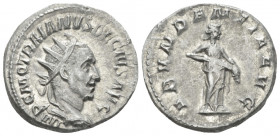 Trajan Decius, 249-251 Antoninianus Rome 249-251, AR 21.70 mm., 4.57 g.
Radiate, draped and cuirassed bust r. Rev. Abundantia standing r., emptying c...