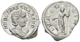Herennia Etruscilla, wife of Trajan Decius Antoninianus Rome circa 251, AR 22.40 mm., 4.58 g.
Draped bust r., set on crescent. Rev. Juno standing l.,...