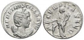 Herennia Etruscilla, wife of Trajan Decius Antoninianus Rome circa 249-251, AR 21.80 mm., 4.40 g.
Diademed and draped bust r., set on a crescent. Rev...