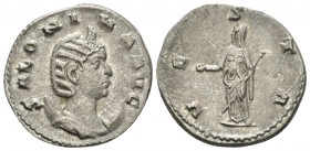 Salonina, wife of Gallienus Antoninianus Mediolanum circa 260-268, billon 21.60 mm., 3.66 g.
Diademed and draped bust r., set on crescent. Rev. Vesta...