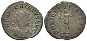 Numerian, 283-284 Antoninianus Rome 283-284, billon 19.30 mm., 2.58 g.
Radiate and cuirassed bust r. Rev. Numerian standing l., holding globe and sce...