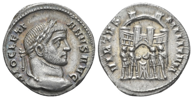 Diocletian, 284-305 Argenteus Ticinum circa 295, AR 18.50 mm., 3.51 g.
Laureate...