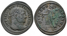Diocletian, 284-305 Follis Thessalonica circa 300-301, Æ 29.00 mm., 9.32 g.
Laureate head r. Rev. Genius standing facing, modius on head l., nude but...