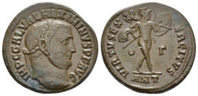 Maximinus II, 309-313 Follis Antiochia circa 310-311, Æ 23.00 mm., 7.30 g.
Laureate head r. Rev, Virtus, nude, advancing r., holding transverse spear...