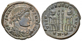 Constantine I, 307-337 Follis Treviri circa 330-331, Æ 17.50 mm., 2.80 g.
Bust of Constantinopolis, laureate, helmeted, wearing imperial cloak, l., h...