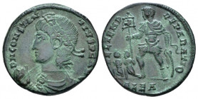 Constantius II, 337-361 Follis Alexandria circa 348-350, Æ 19.70 mm., 4.03 g.
Laureate, rosette-diademed, draped, cuirassed bust l., holding globe in...