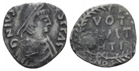 Justinian I, 527-565 Siliqua Carthage circa 533-537, AR 13.00 mm., 96.00 g.
Diademed, draped and cuirassed bust r. Rev. VOT MVIT HTI in three lines w...
