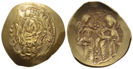 Michael VIII, 1261-1282 Hyperperon nomisma Constantinople circa 1222-1254, AV 23.50 mm., 4.18 g.
Bust of Mary, orans, within city walls with six grou...