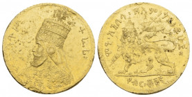 Ethiopia, Addis Ababa, Ras Tafari Makonnen 1913-1930 Gold Mule Presentation Werk EE 1921 (1928), AV 20.30 mm., 6.55 g.
cf. Fr-26. KM-PN8. Gill-RT8.
...