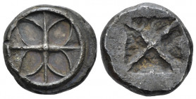 Athens, Didrachm type Wappenmünzen Early XX century, AR 18.60 mm., 7.95 g.
Wheel. Rev. Quadripartite incuse square. For type, cf. Svoronos pl. I.

...