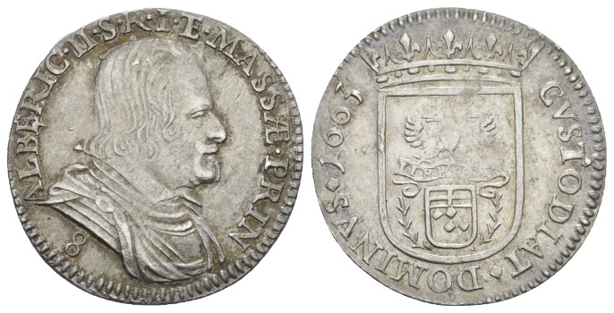 Massa di Ludigiana, Alberico II, 1662-1690 Luigino da 8 Bolognini 1663, AR 20.00...