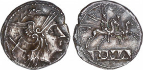 Roman Republic
Anonymous Issues in Denar System
Denario. 212-210 a.C. ANÓNIMO. SUR de ITALIA. Rev.: Dióscuros a caballo a derecha, encima estrellas....