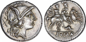 Roman Republic
Anonymous Issues in Denar System
Denario. 209-208 a.C. ANÓNIMO. SICILIA. Rev.: Dióscuros a caballo a derecha, encima estrellas, debaj...