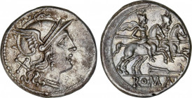 Roman Republic
Anonymous Issues in Denar System
Denario. 206-195 a.C. ANÓNIMO. Rev.: Dióscuros a caballo a derecha, encima estrellas, debajo timón. ...