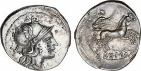 Roman Republic
Anonymous Issues in Denar System
Denario. 157-156 a.C. ANÓNIMO. Rev.: Victoria en biga a derecha con látigo en la mano. 3,27 grs. Res...