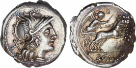 Roman Republic
Anonymous Issues in Denar System
Denario. 157-156 a.C. ANÓNIMO. Rev.: Victoria en biga a derecha con látigo en la mano, delante II. 3...