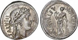 Roman Republic
Acilia
Denario. 55 a.C. ACILIA. Man. Acilius Glabrio. Anv.: Cabeza laureada de la salud a derecha. SALVTIS de abajo a arriba. Rev.: M...